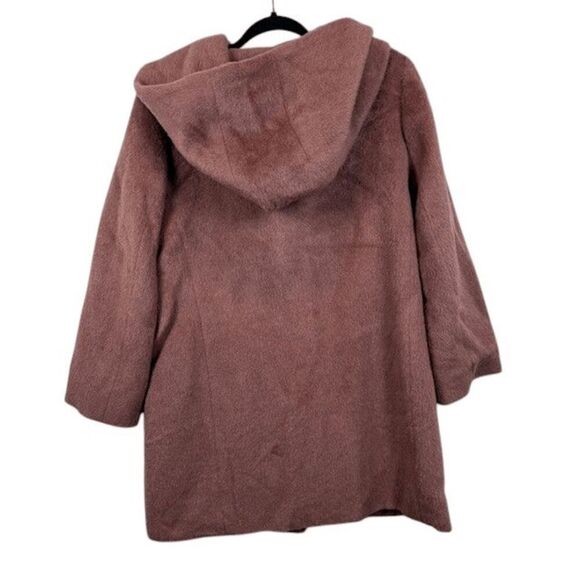 Cole Haan Wool Alpaca Blend Plush Coat Asymmetrical Button Pink Peony Size 8 - Picture 4 of 13